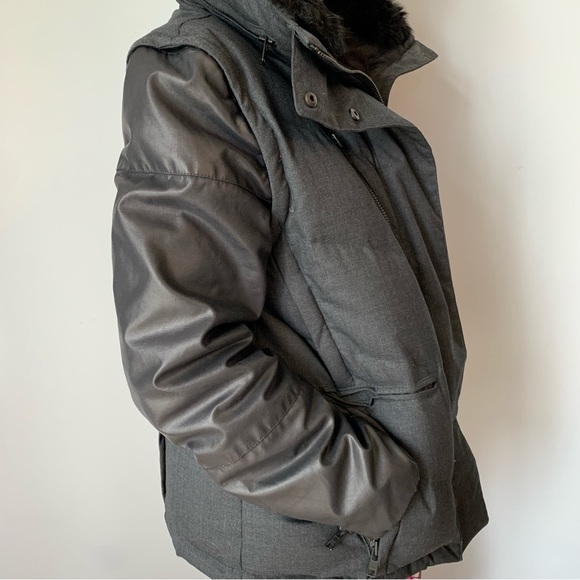 KOOPLES DOWN JACKET VEST GILET DETACH SLEEVES FUR COLLAR DK GREY BLACK STOW HOOD - Picture 3 of 13